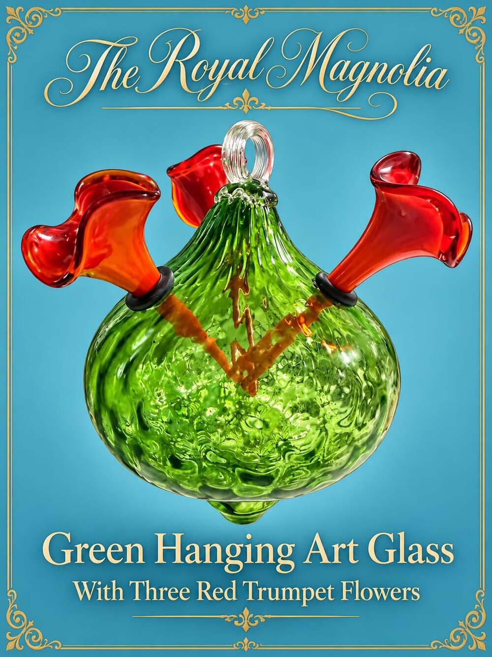 The Royal Magnolia Green Hanging Art Glass Hummingbird Feeder